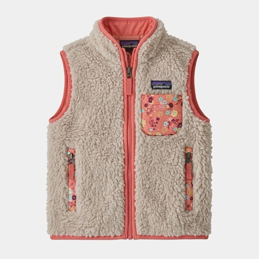 Patagonia toddler girls retro x fleece vest floral pink